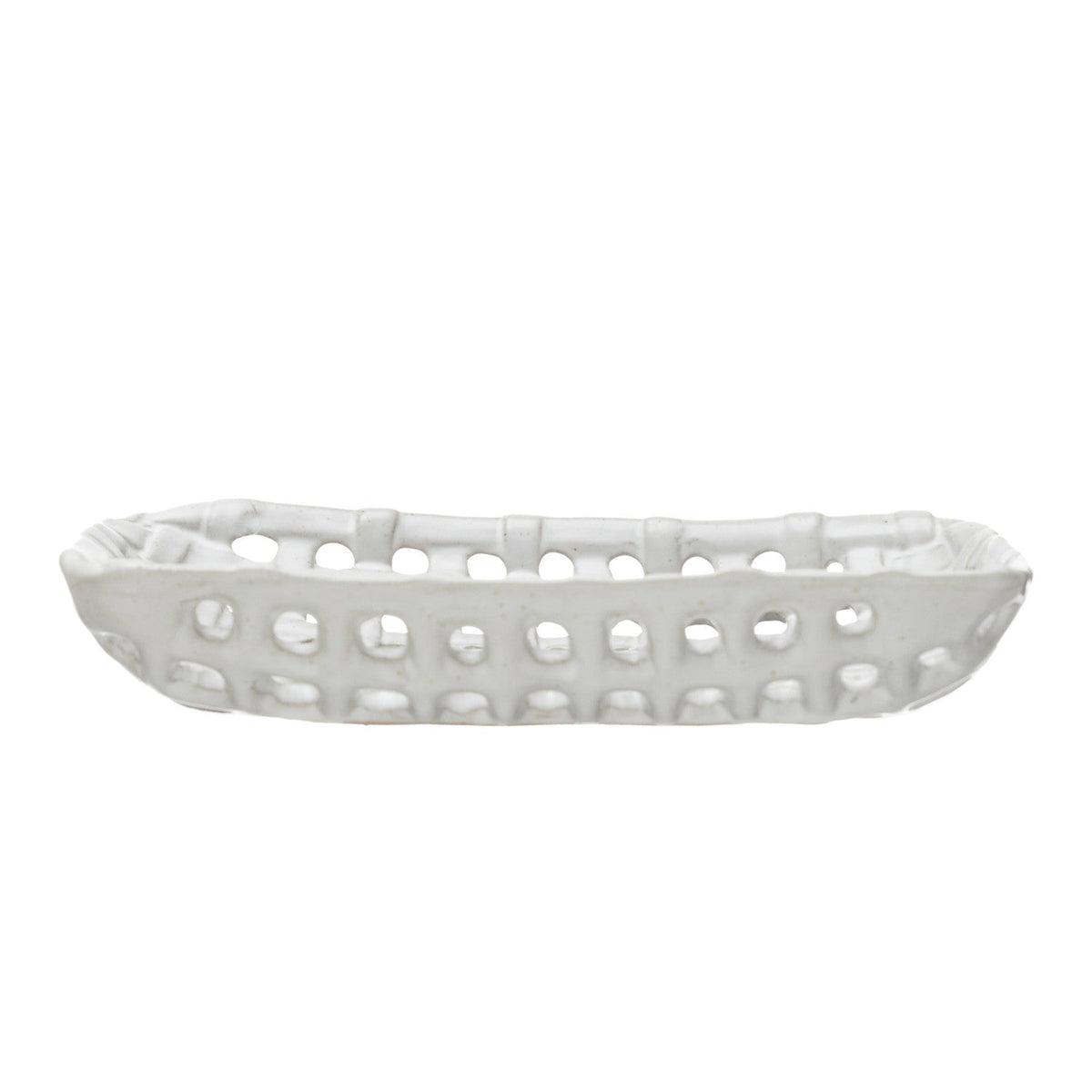 Handmade Reactive Glaze Cream Stoneware Basket Dish
