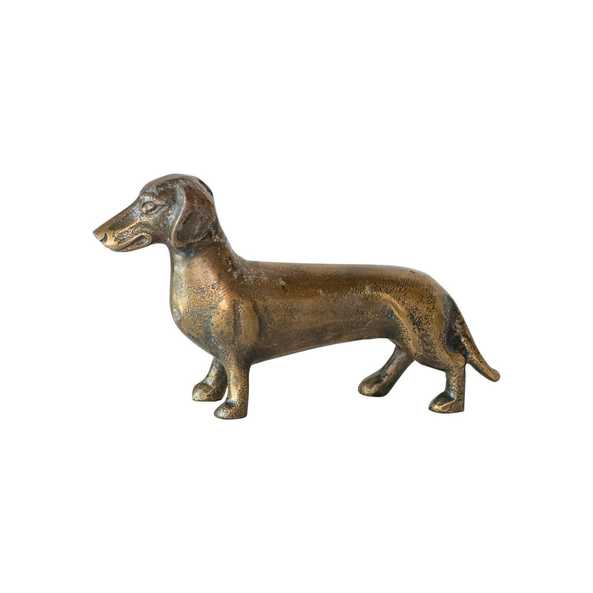 Antique Brass Cast Aluminum Dachshund Wiener Dog Figurine