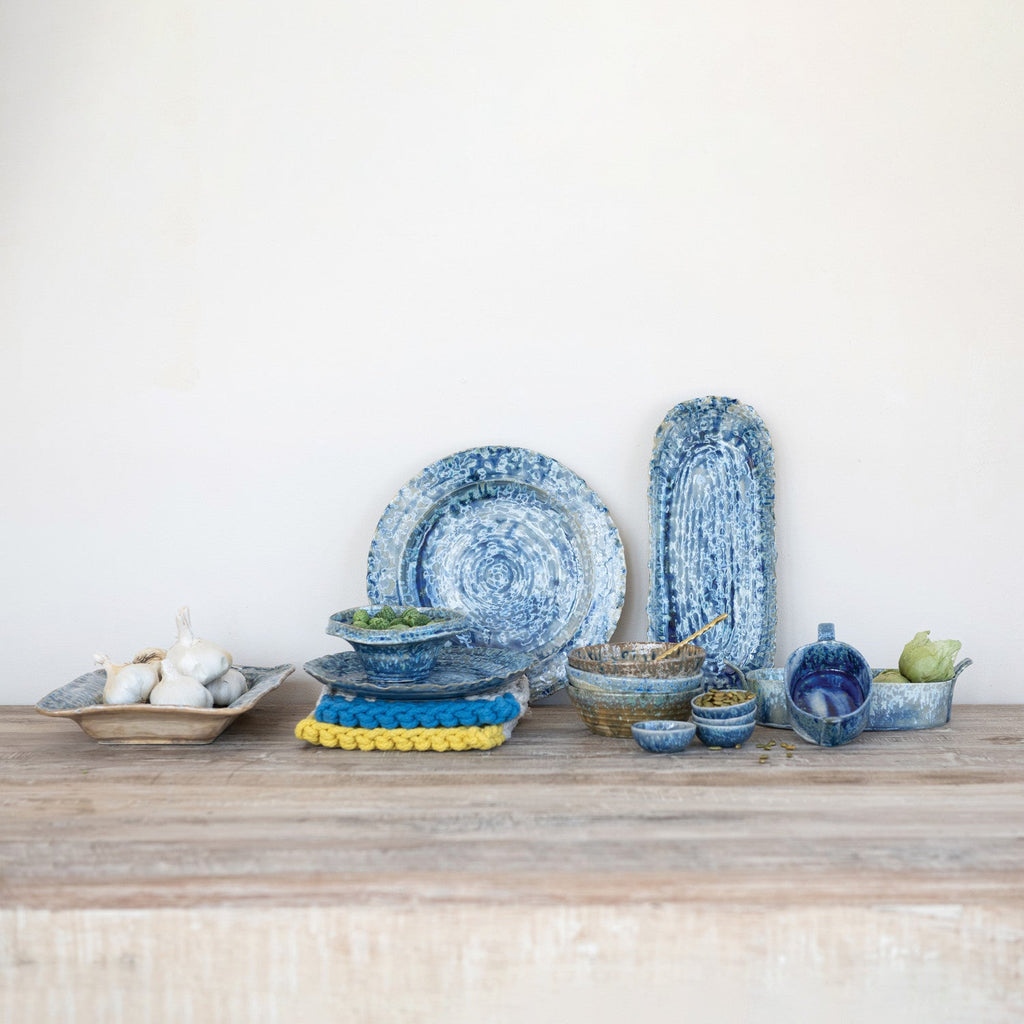Blue Reactive Glaze Ceramic Dish