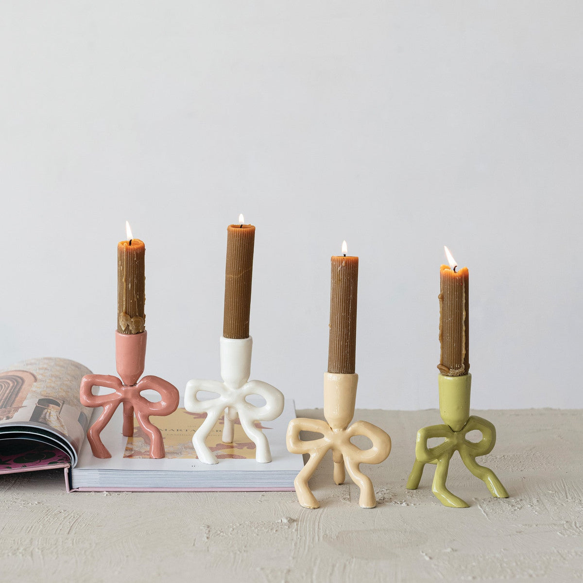 Enamel Aluminum Bow Taper Candle Holder