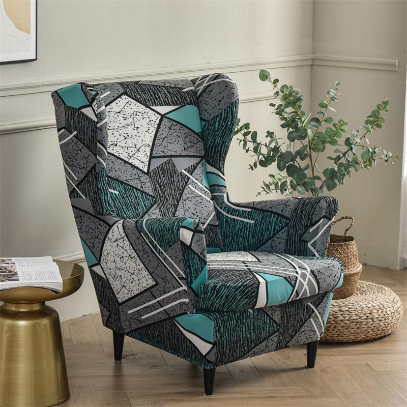Stretch Spandex Nordic Floral Removable Wing Chair Cover, Relaxing Seat Covers Slipcovers for Armchairs