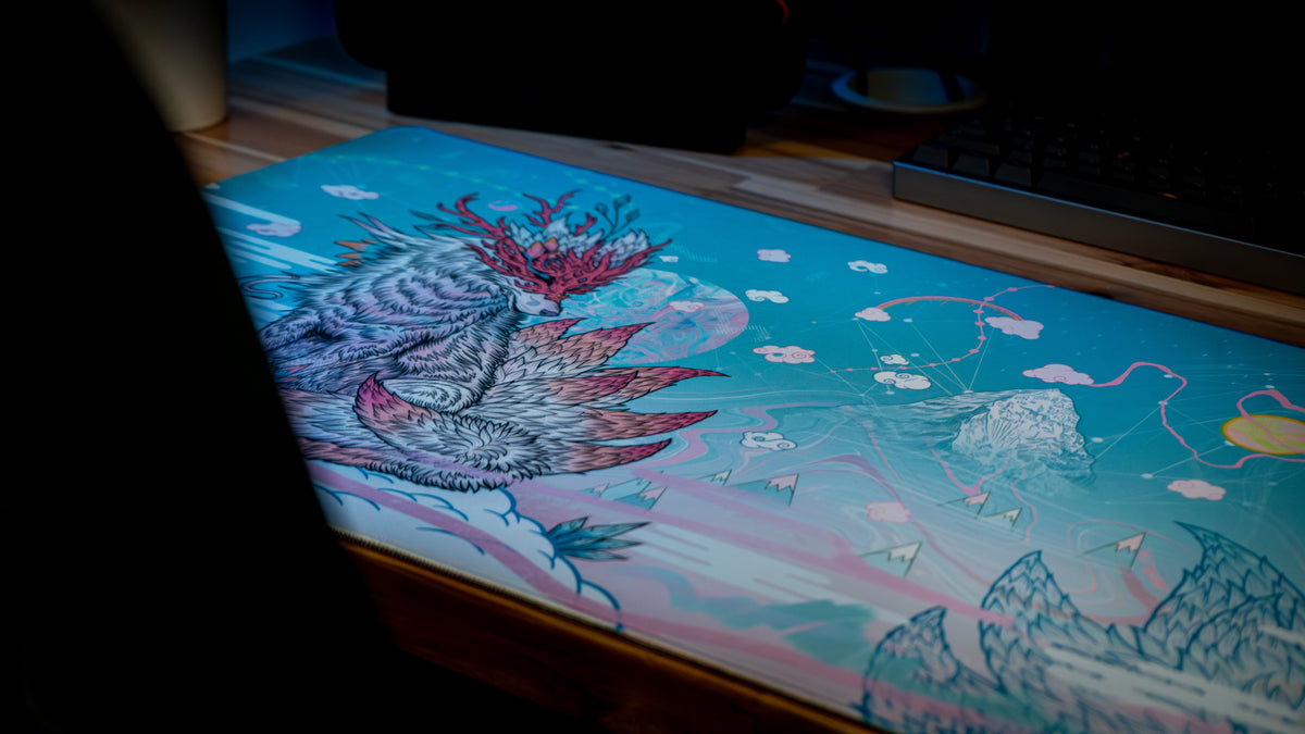 "Snowveil Kitsune" — Epic Desk Originals Deskmat