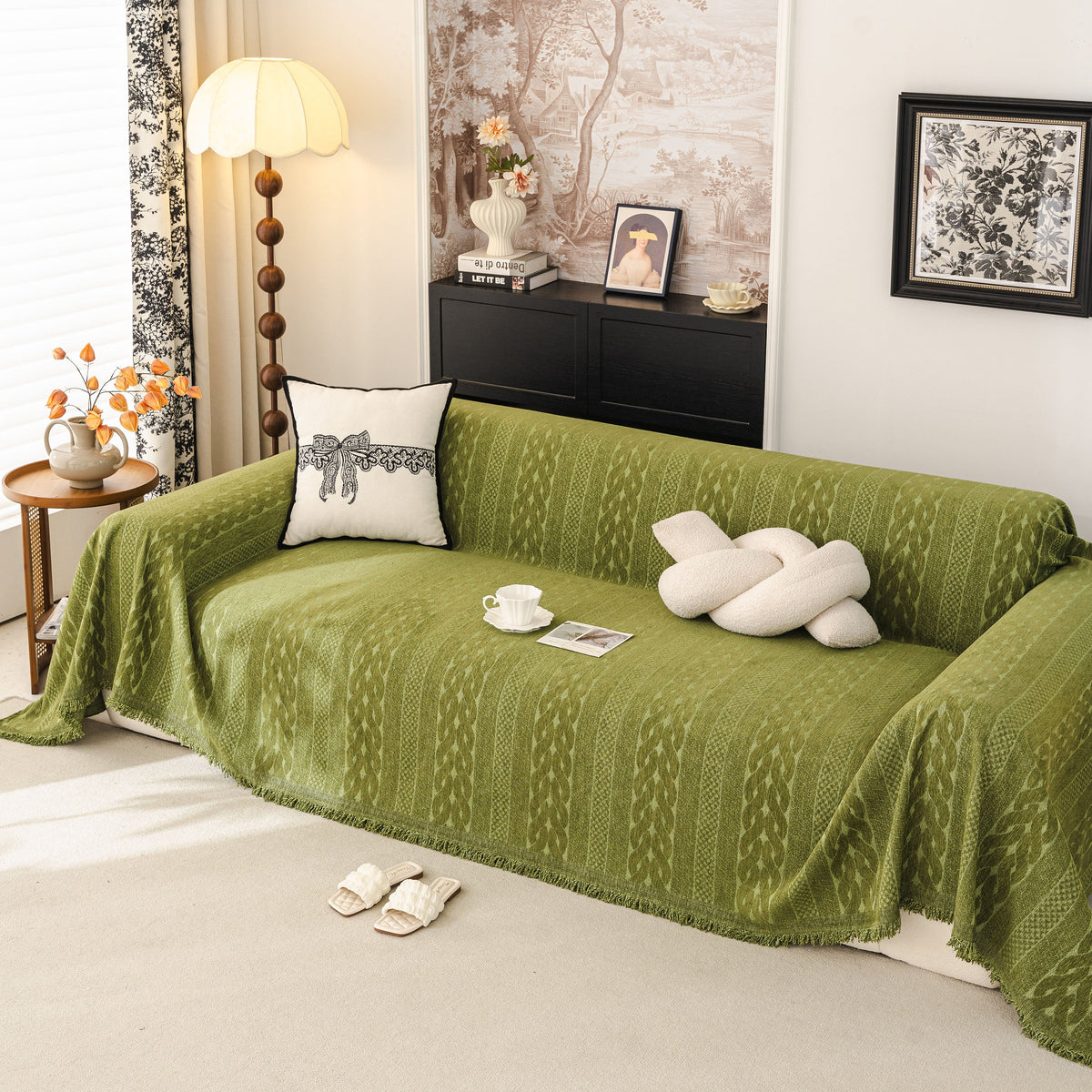 Sofa Cover Blanket Throw with Tassels, Decorative Furniture Protector for Dogs/Pets