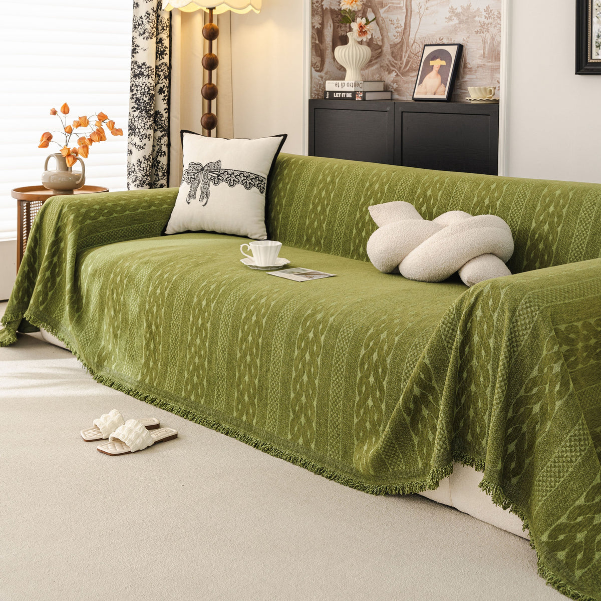 Sofa Cover Blanket Throw with Tassels, Decorative Furniture Protector for Dogs/Pets