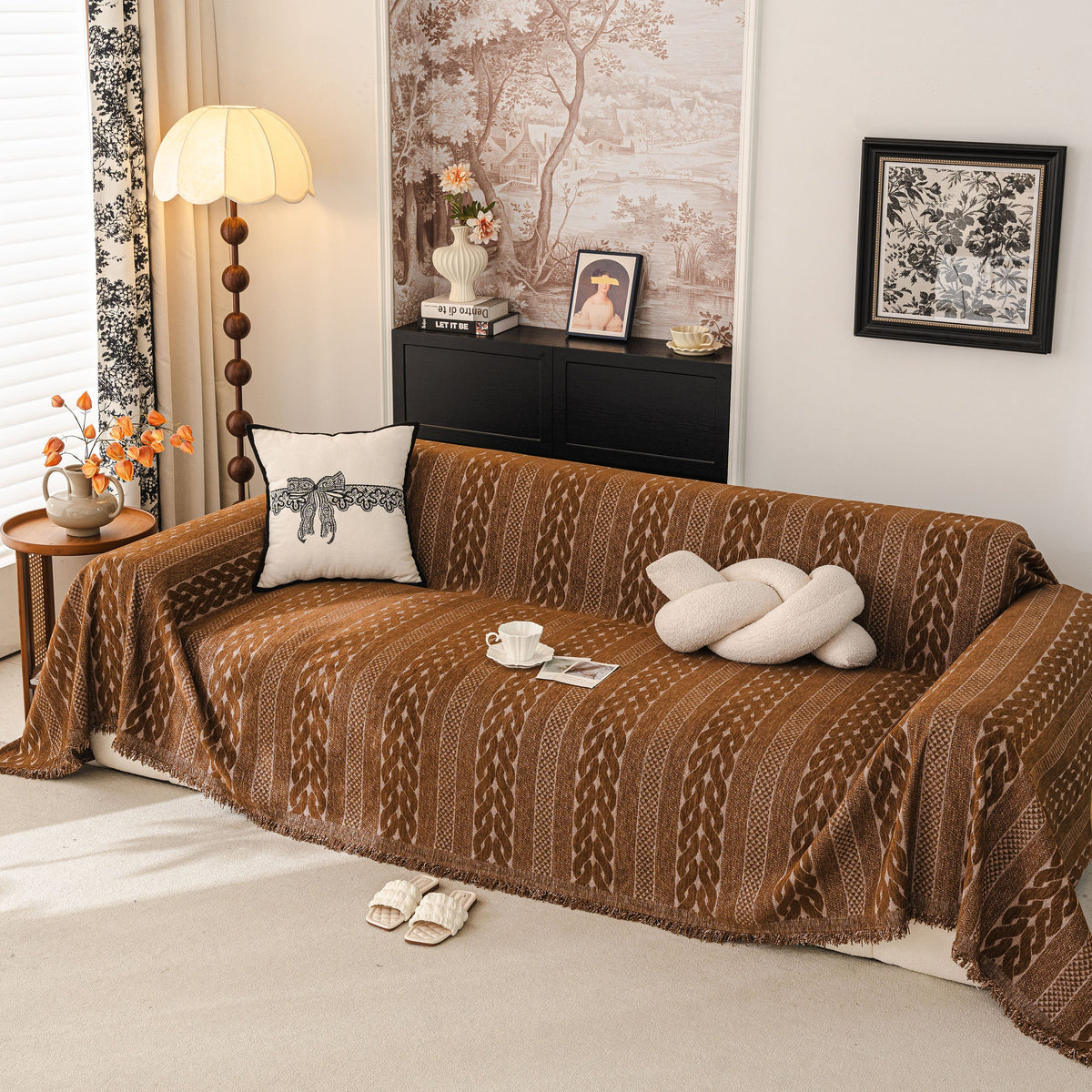 Sofa Cover Blanket Throw with Tassels, Decorative Furniture Protector for Dogs/Pets