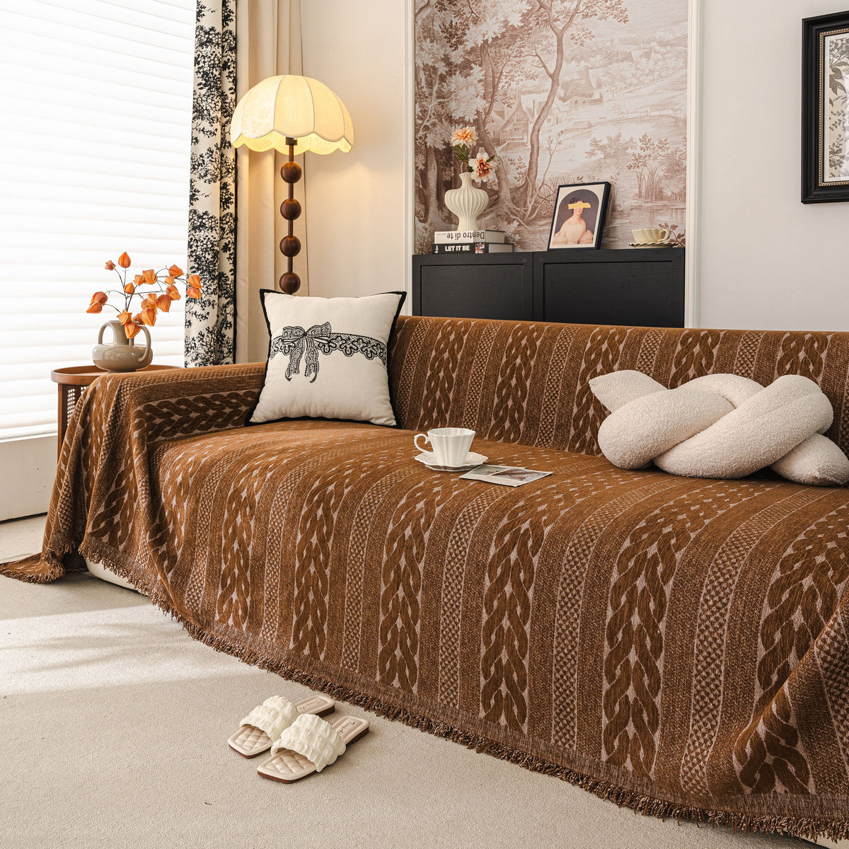 Sofa Cover Blanket Throw with Tassels, Decorative Furniture Protector for Dogs/Pets