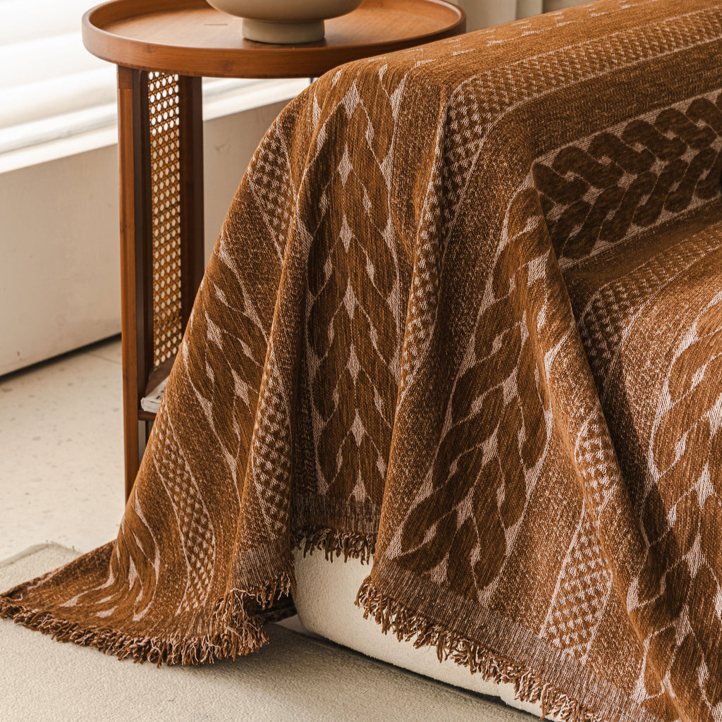 Sofa Cover Blanket Throw with Tassels, Decorative Furniture Protector for Dogs/Pets