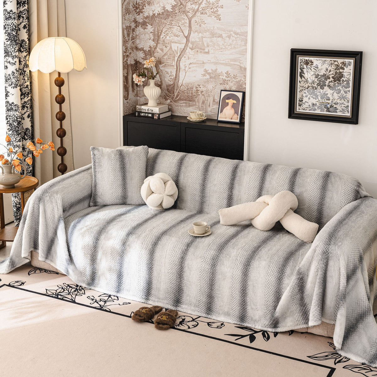 Faux Fur Sofa Cover Washable Furniture Protector for Sectional Warm & Fuzzy Slipcover