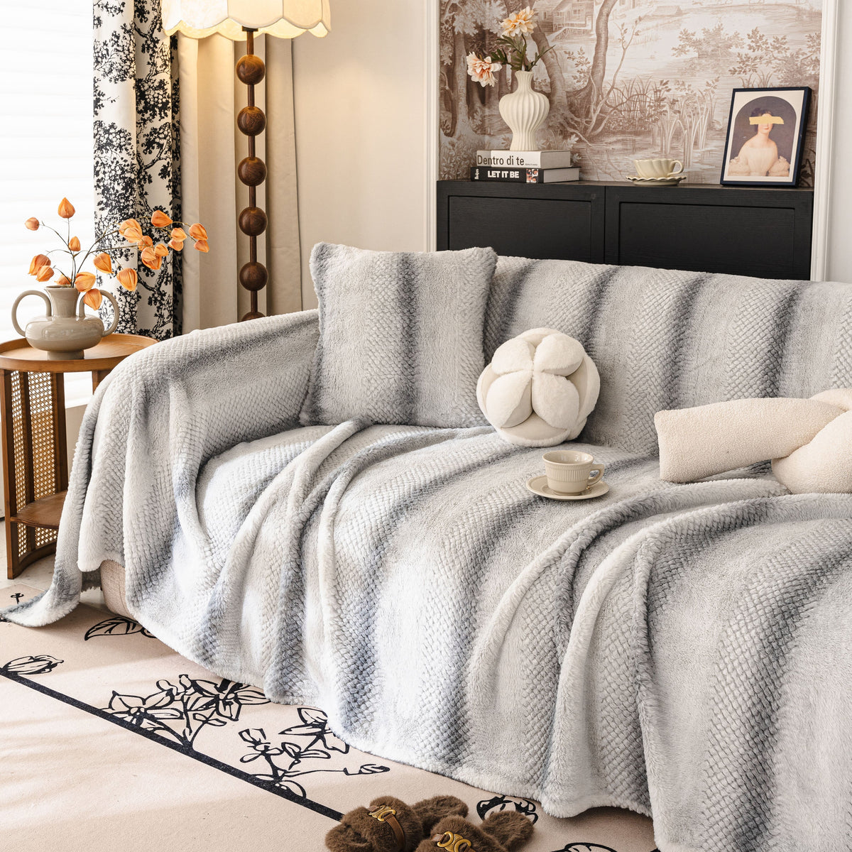 Faux Fur Sofa Cover Washable Furniture Protector for Sectional Warm & Fuzzy Slipcover
