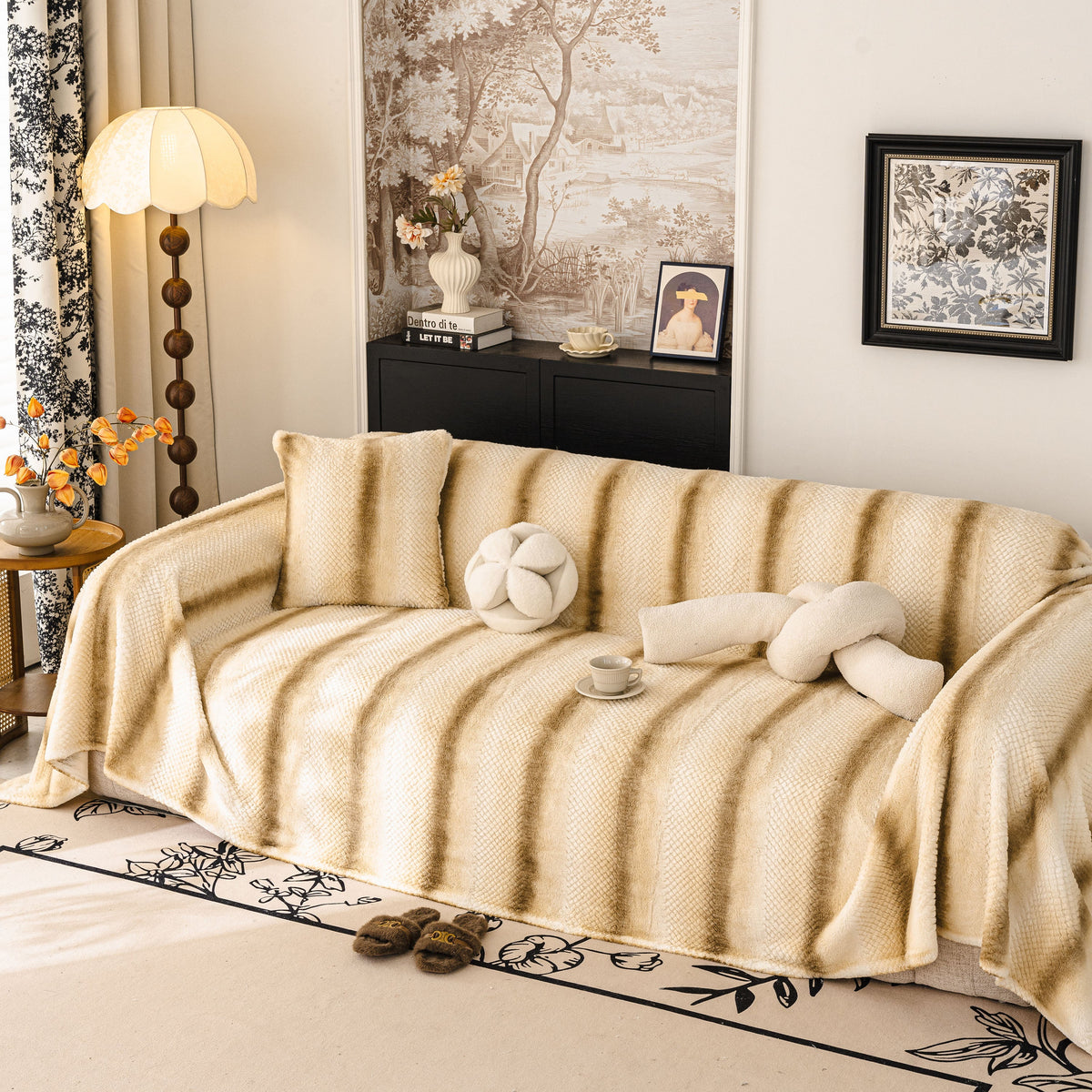 Faux Fur Sofa Cover Washable Furniture Protector for Sectional Warm & Fuzzy Slipcover