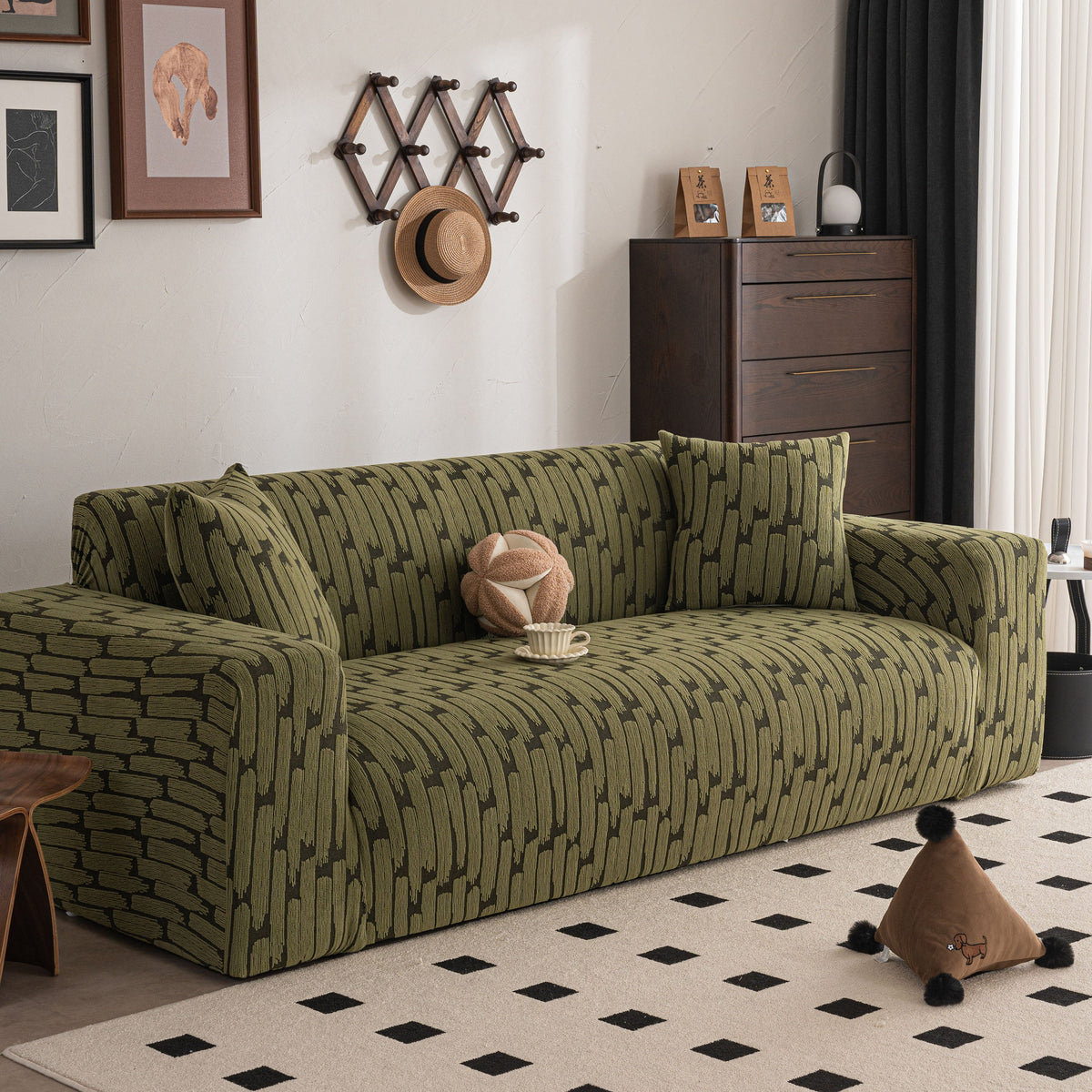 Plush Fleece Stretch Sofa Cover, Super Soft Textured Geometric Couch Slipcover