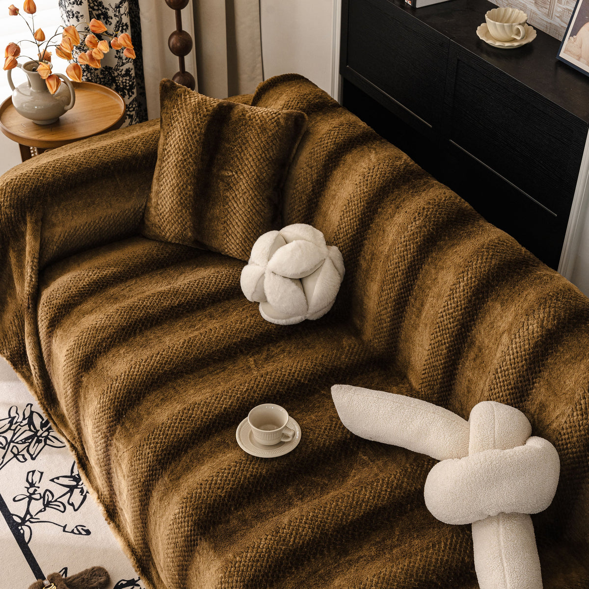 Faux Fur Sofa Cover Washable Furniture Protector for Sectional Warm & Fuzzy Slipcover