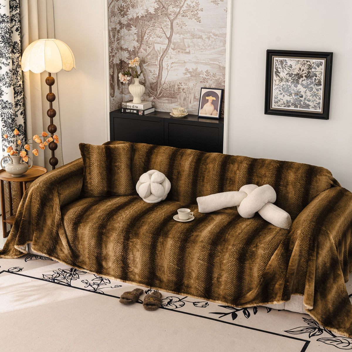 Faux Fur Sofa Cover Washable Furniture Protector for Sectional Warm & Fuzzy Slipcover