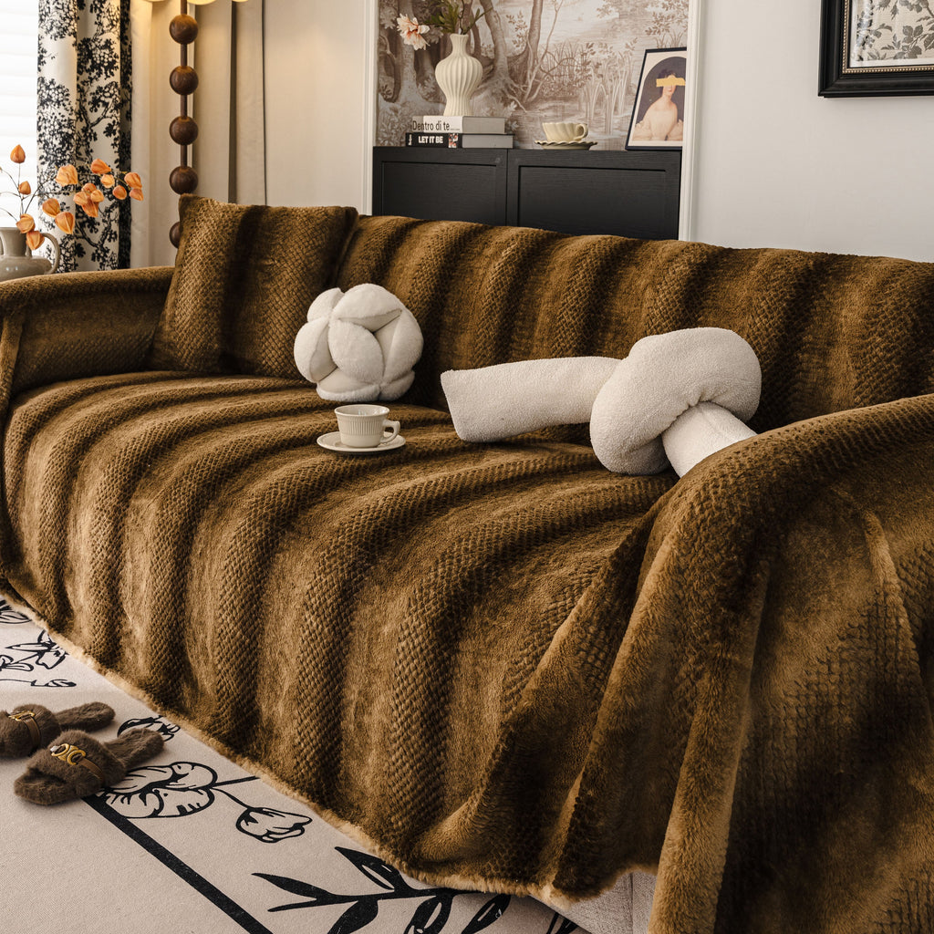 Faux Fur Sofa Cover Washable Furniture Protector for Sectional Warm & Fuzzy Slipcover