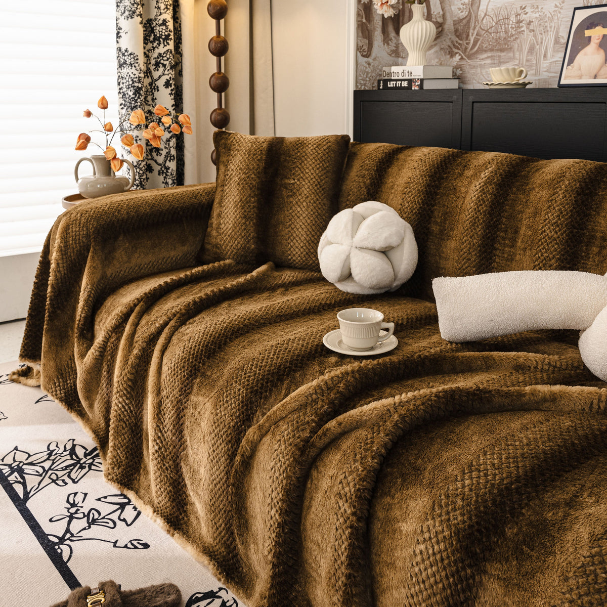 Faux Fur Sofa Cover Washable Furniture Protector for Sectional Warm & Fuzzy Slipcover