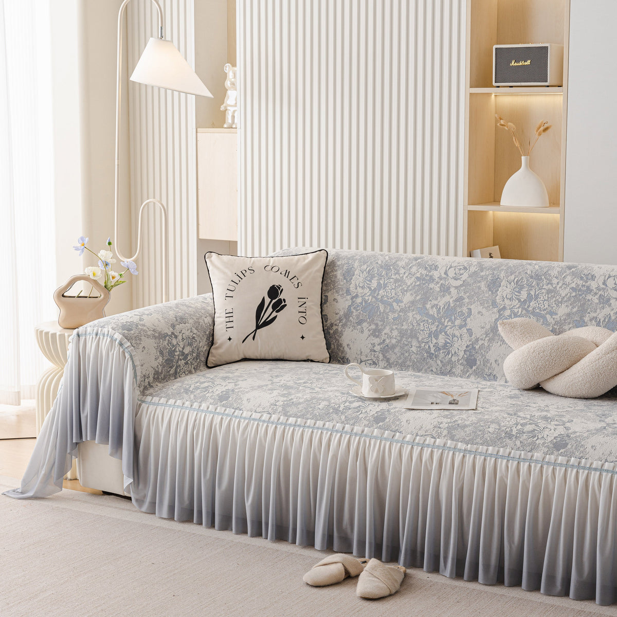 French Chic Style Ruffle Rose Cover Throw for Sofas, Decorative Sectional Covers