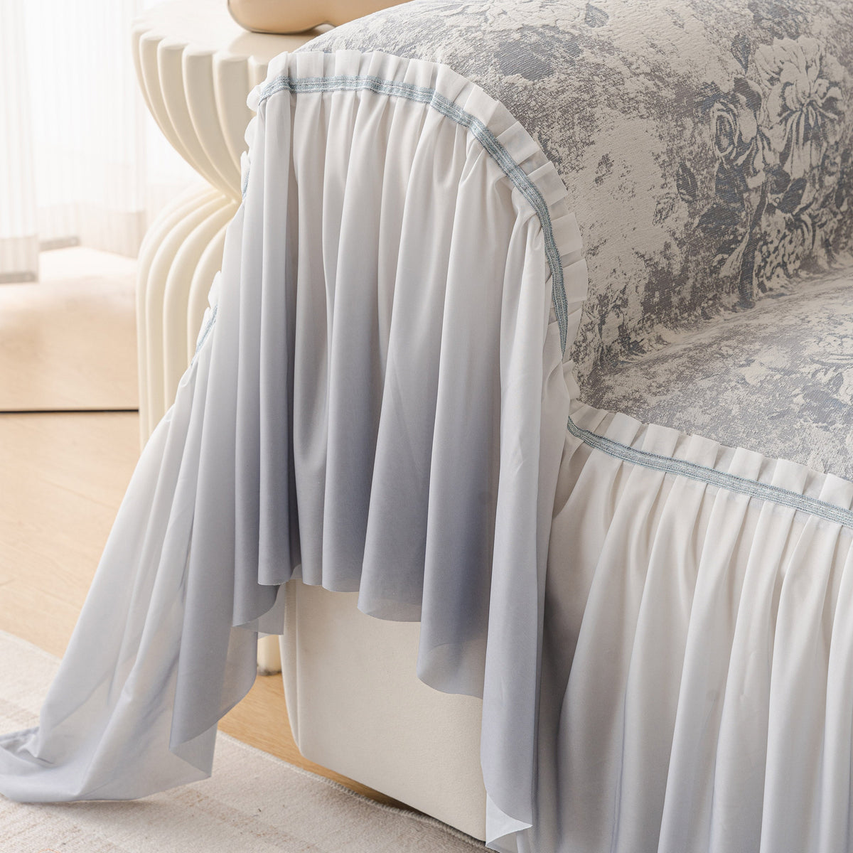 French Chic Style Ruffle Rose Cover Throw for Sofas, Decorative Sectional Covers