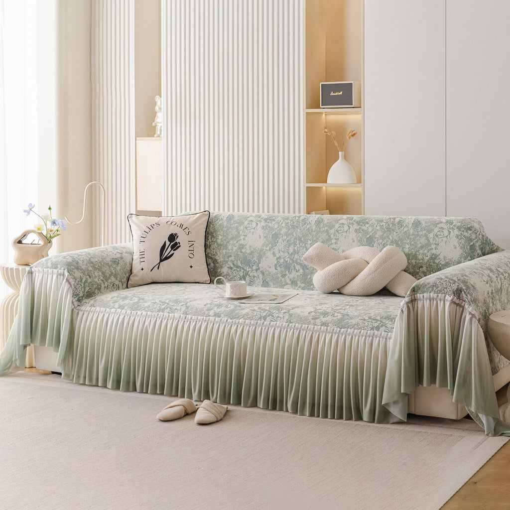 French Chic Style Ruffle Rose Cover Throw for Sofas, Decorative Sectional Covers