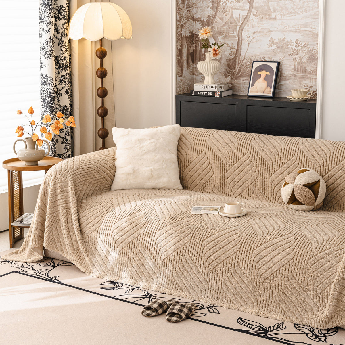 Plush Fleece Washable Sofa Throw Blanket, Soft & Cozy Furniture Protector for Couch
