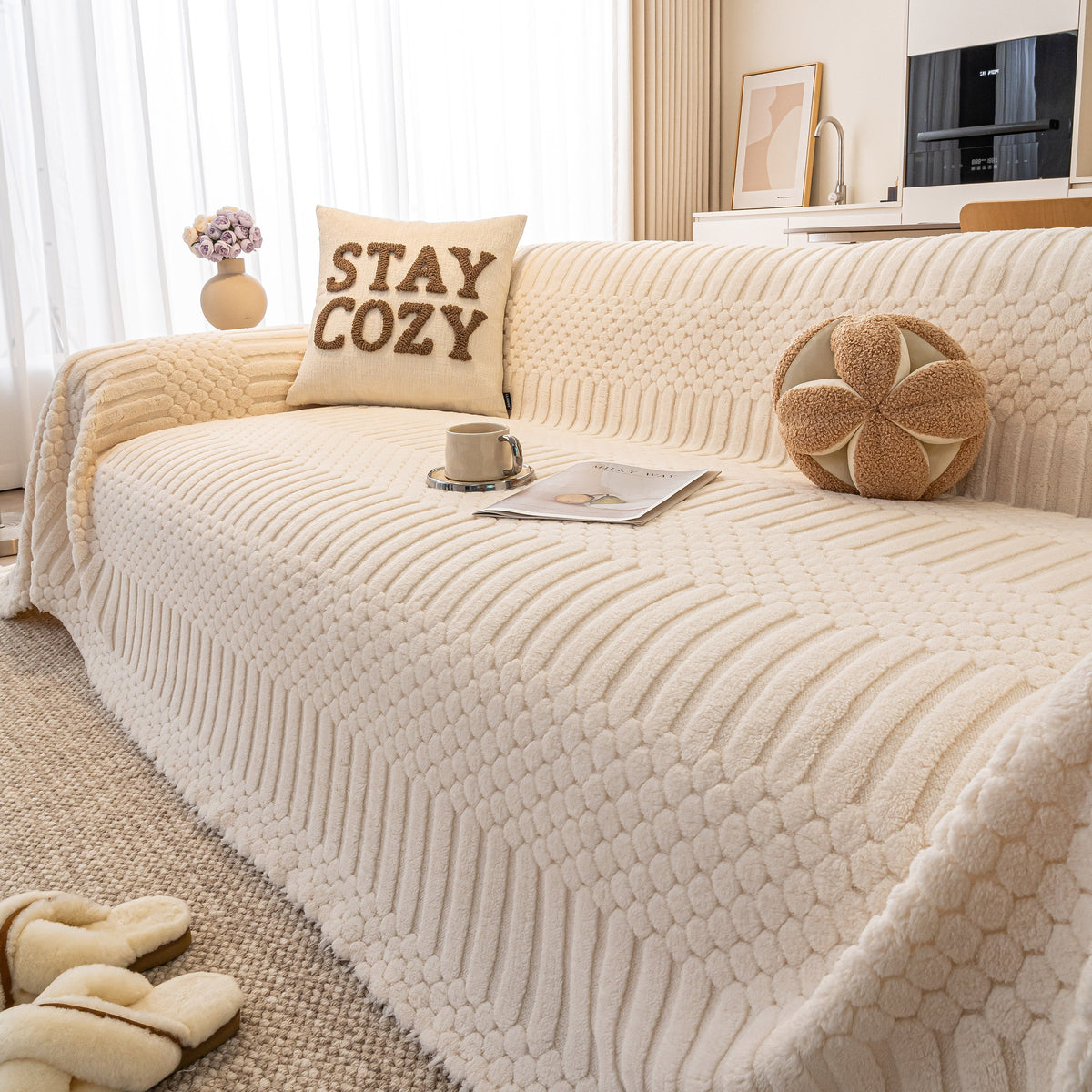 Boho 3D Geometric Throw Blanket for Couch, Luxurious Velvety Plush Fleece Sofa Cover