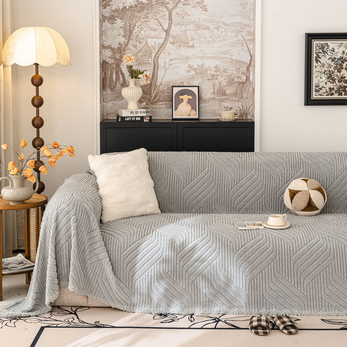 Plush Fleece Washable Sofa Throw Blanket, Soft & Cozy Furniture Protector for Couch