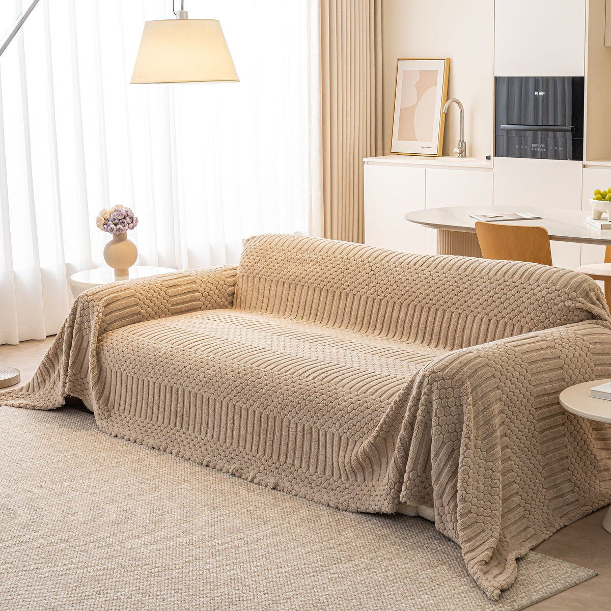 Boho 3D Geometric Throw Blanket for Couch, Luxurious Velvety Plush Fleece Sofa Cover
