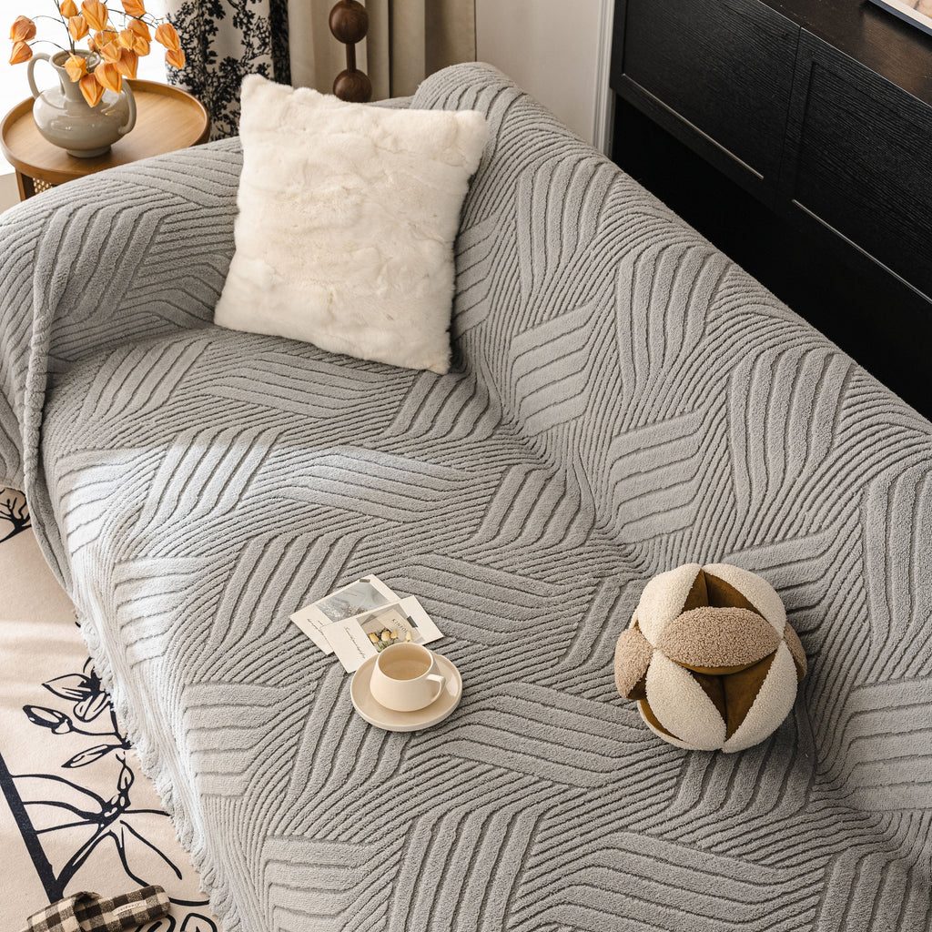 Plush Fleece Washable Sofa Throw Blanket, Soft & Cozy Furniture Protector for Couch