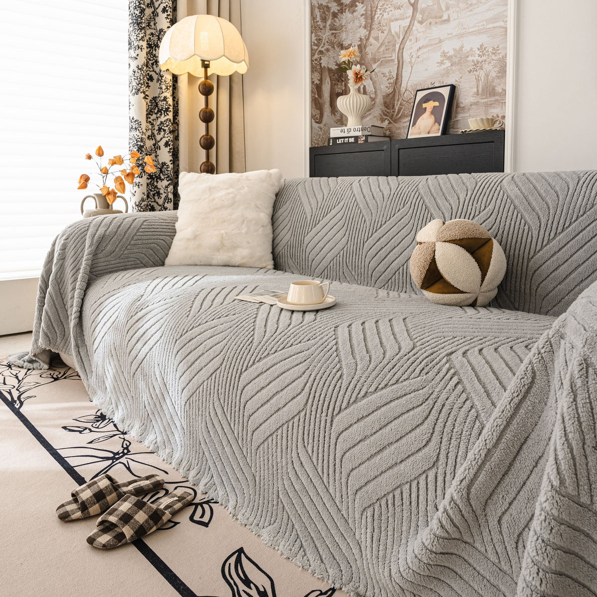 Plush Fleece Washable Sofa Throw Blanket, Soft & Cozy Furniture Protector for Couch