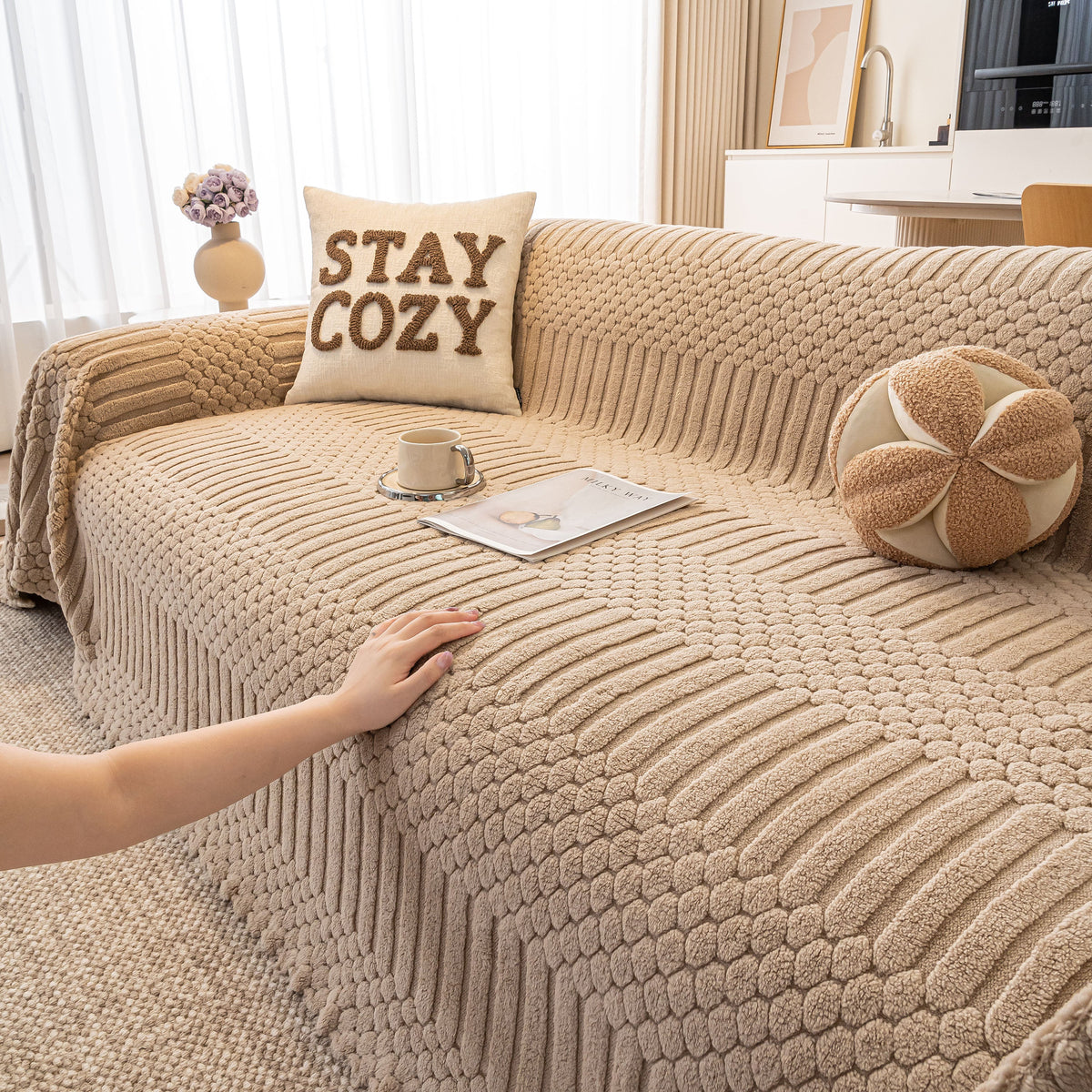 Boho 3D Geometric Throw Blanket for Couch, Luxurious Velvety Plush Fleece Sofa Cover