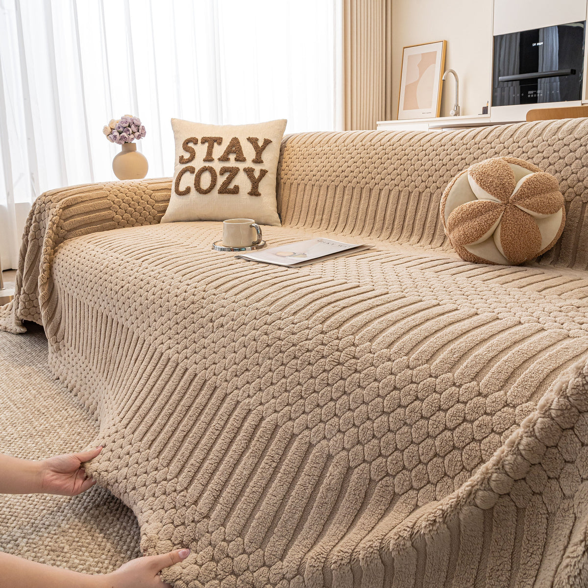 Boho 3D Geometric Throw Blanket for Couch, Luxurious Velvety Plush Fleece Sofa Cover