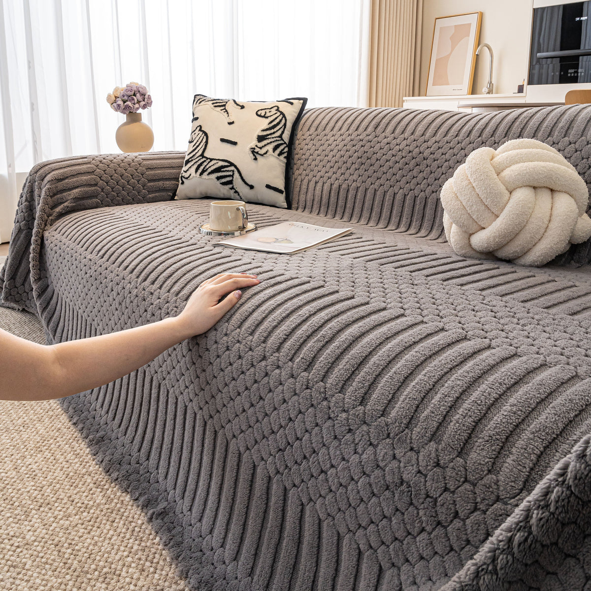 Boho 3D Geometric Throw Blanket for Couch, Luxurious Velvety Plush Fleece Sofa Cover
