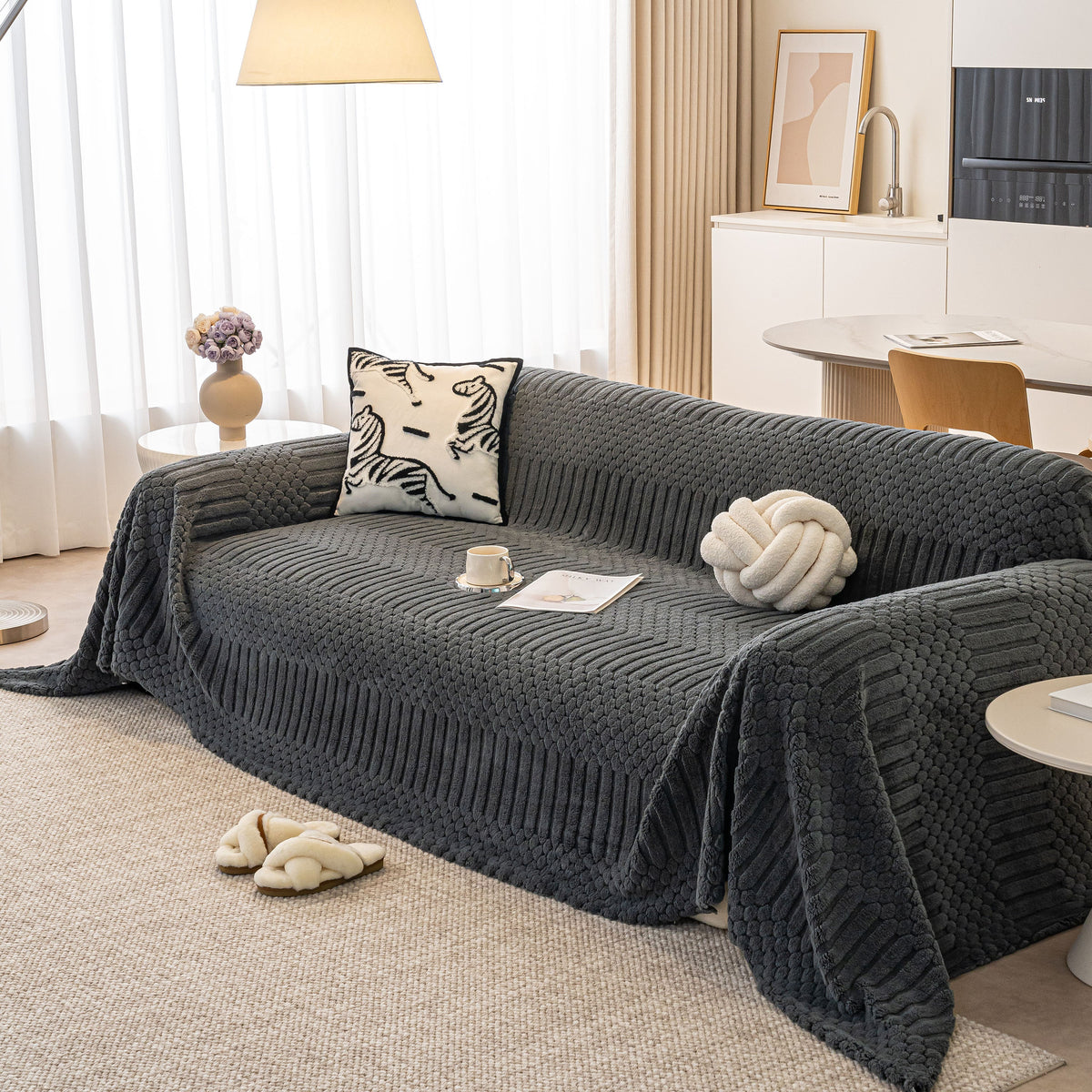 Boho 3D Geometric Throw Blanket for Couch, Luxurious Velvety Plush Fleece Sofa Cover