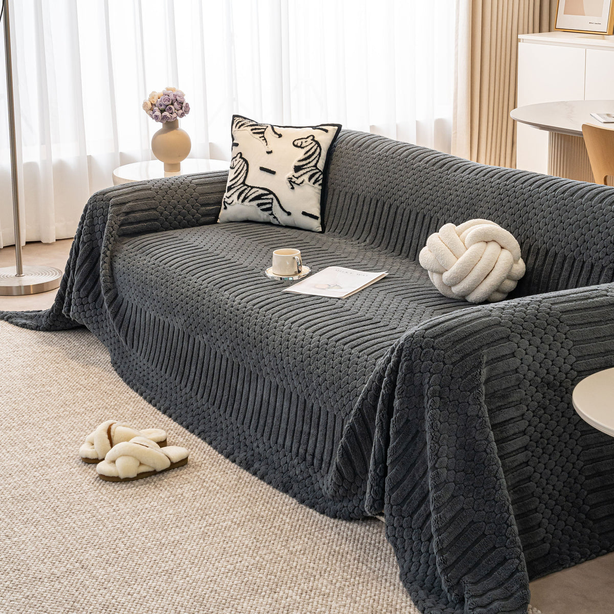 Boho 3D Geometric Throw Blanket for Couch, Luxurious Velvety Plush Fleece Sofa Cover