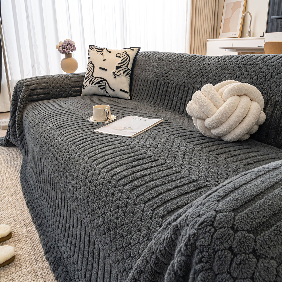 Boho 3D Geometric Throw Blanket for Couch, Luxurious Velvety Plush Fleece Sofa Cover