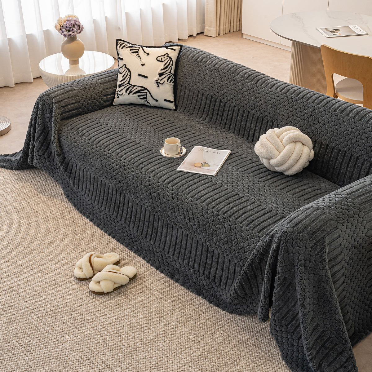 Boho 3D Geometric Throw Blanket for Couch, Luxurious Velvety Plush Fleece Sofa Cover