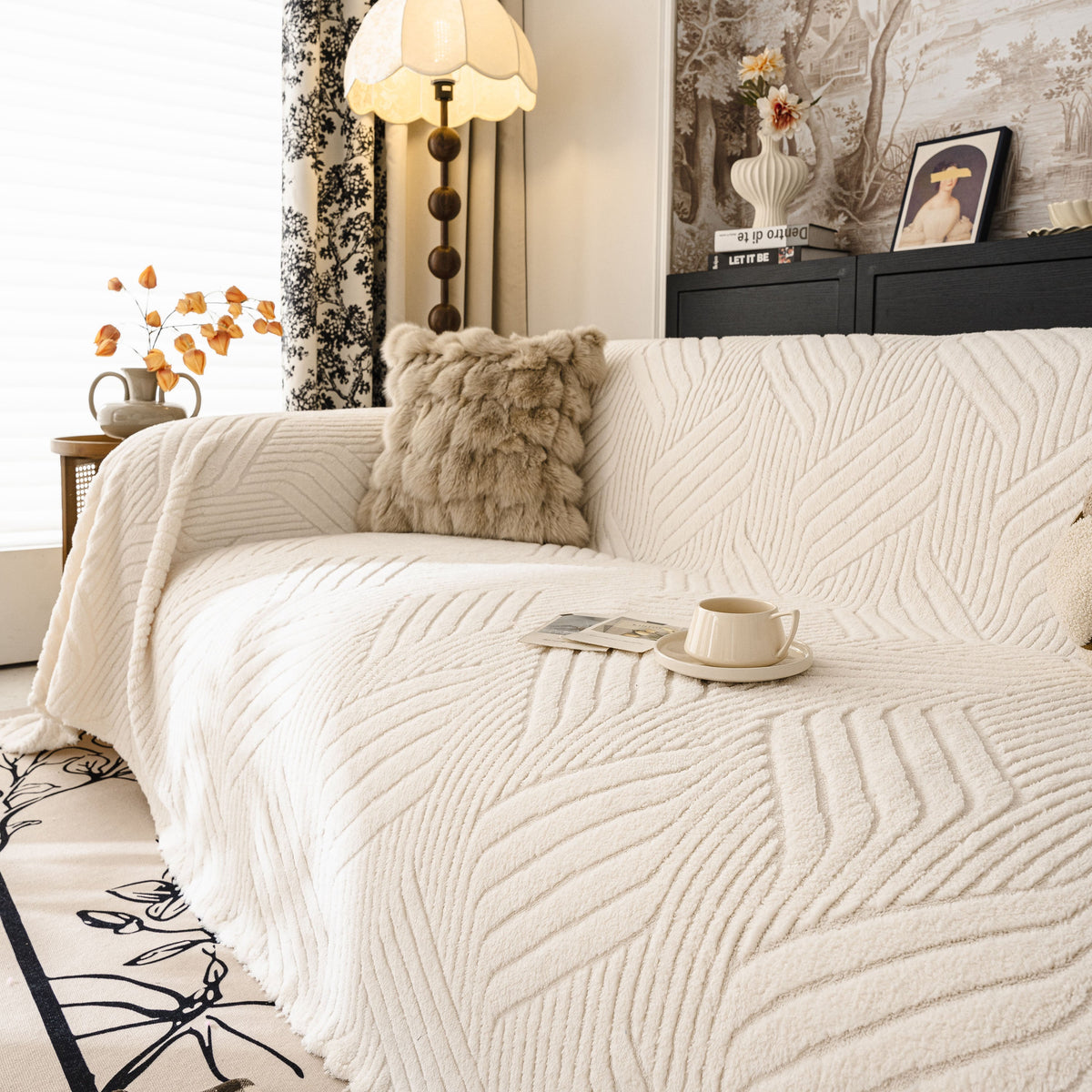 Plush Fleece Washable Sofa Throw Blanket, Soft & Cozy Furniture Protector for Couch
