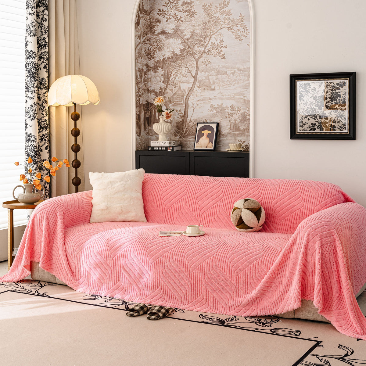 Plush Fleece Washable Sofa Throw Blanket, Soft & Cozy Furniture Protector for Couch