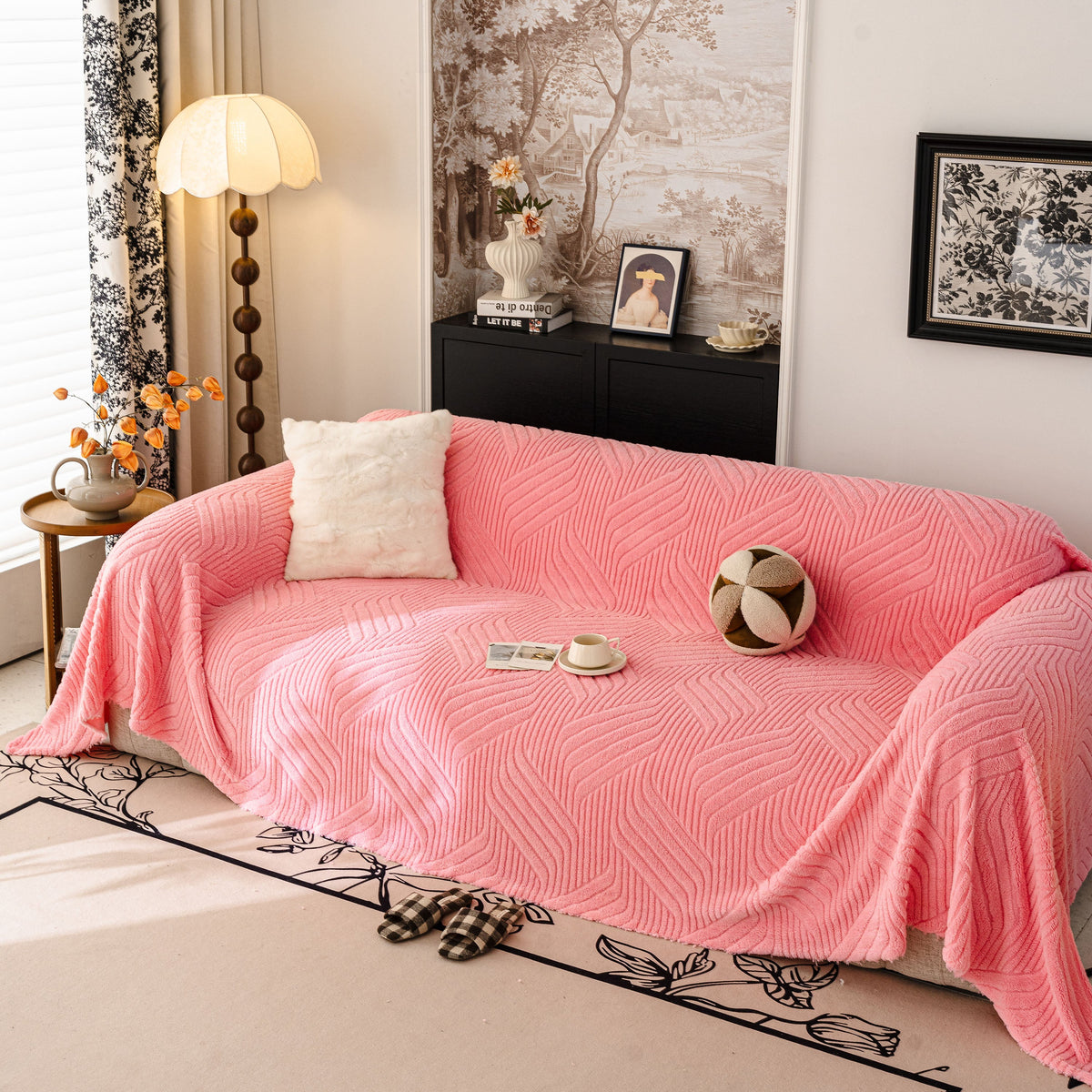 Plush Fleece Washable Sofa Throw Blanket, Soft & Cozy Furniture Protector for Couch