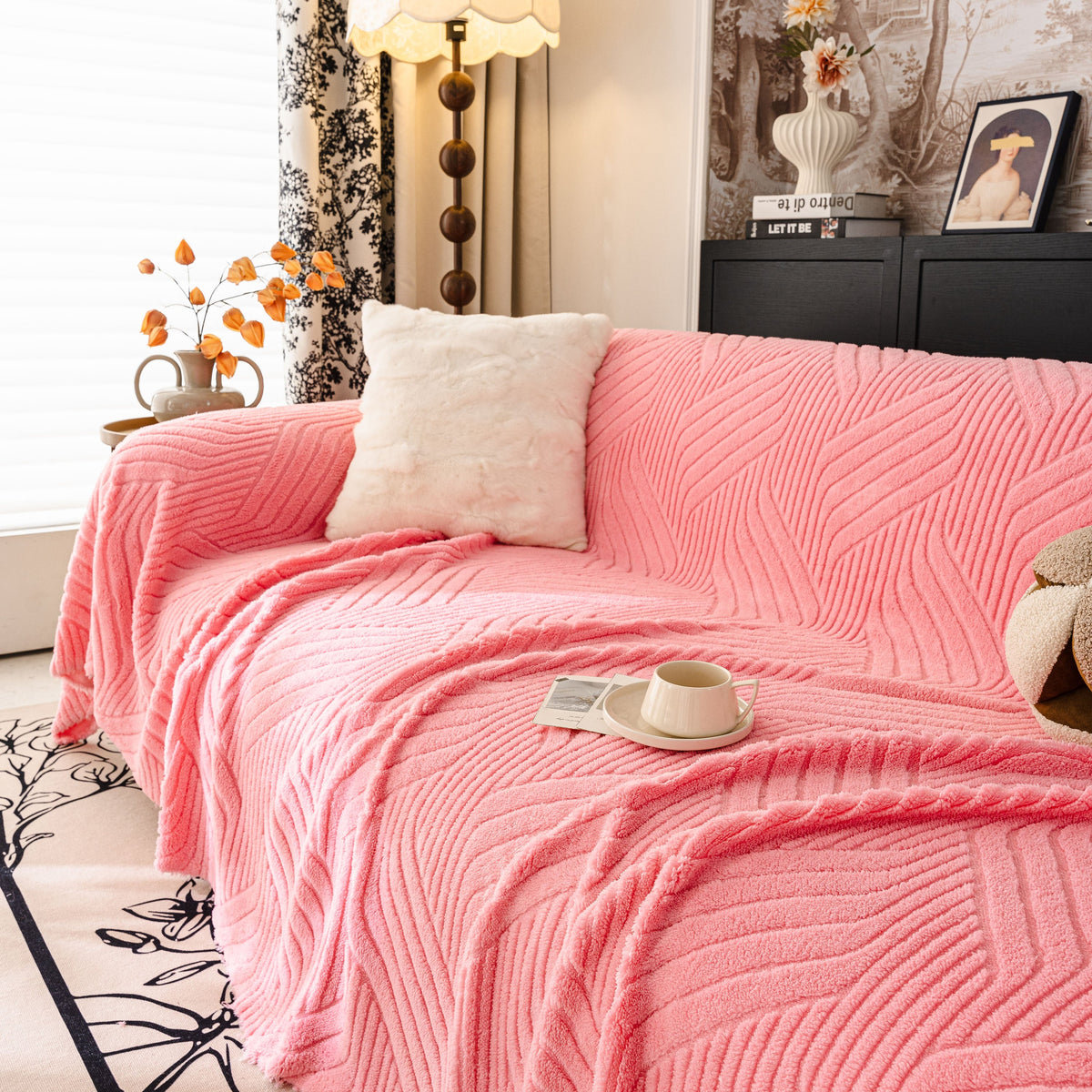 Plush Fleece Washable Sofa Throw Blanket, Soft & Cozy Furniture Protector for Couch