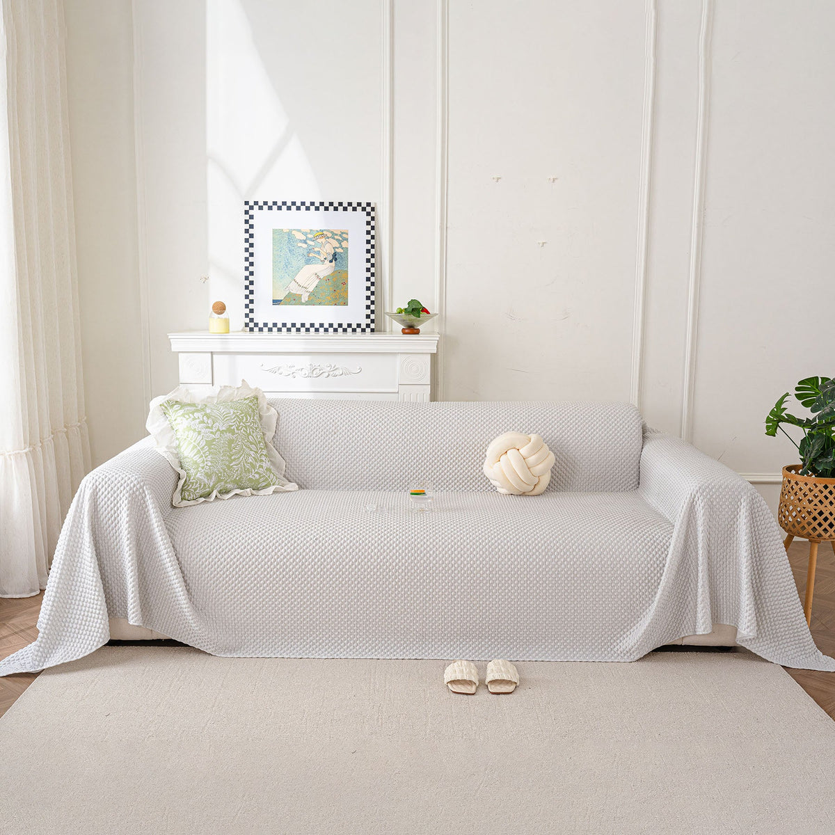3D Bubble Textured Furniture Protector Throw Cover, Cooling Soft Woven Couch Cover