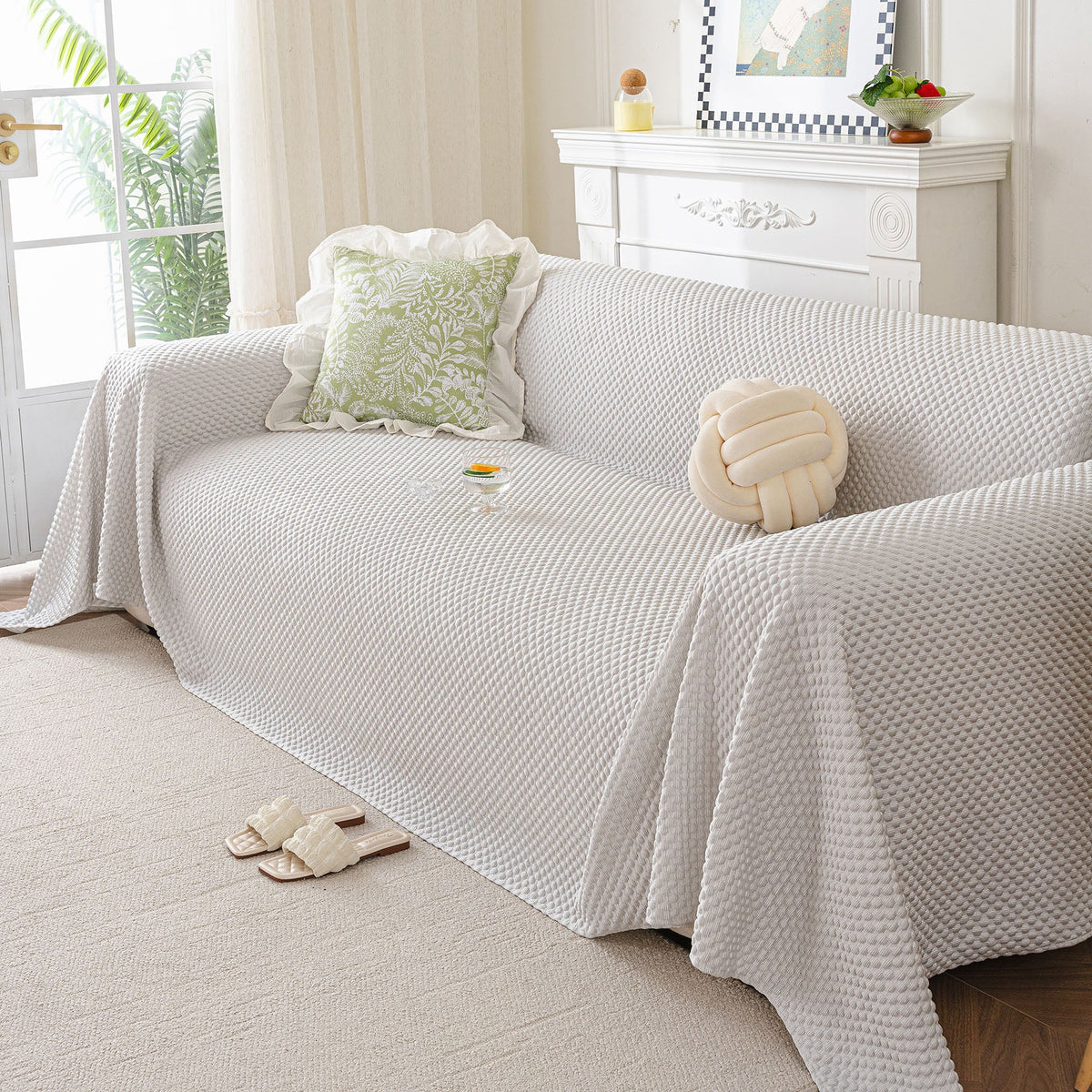 3D Bubble Textured Furniture Protector Throw Cover, Cooling Soft Woven Couch Cover