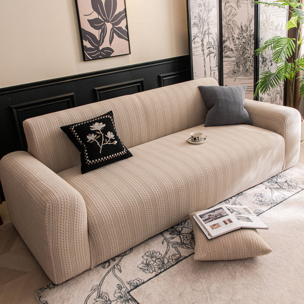 High Stretch Wheat Ear Embossed Textured Couch Slipcover, Water Repellent Sofa Cover