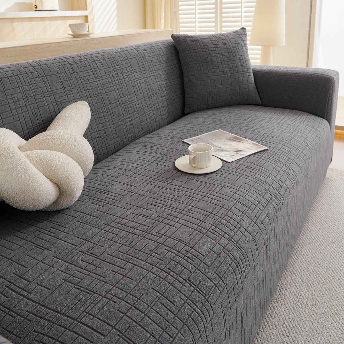Embossed Lines Couch Covers Stretchable Non-Slip & Washable Sofa Slipcovers
