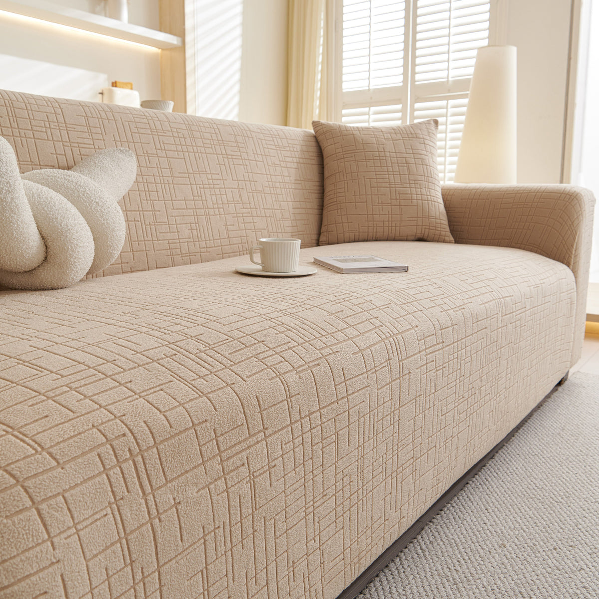 Embossed Lines Couch Covers Stretchable Non-Slip & Washable Sofa Slipcovers