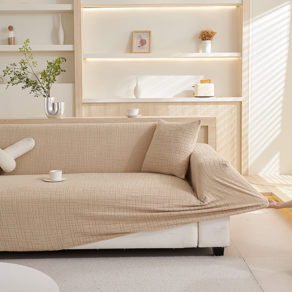 Embossed Lines Couch Covers Stretchable Non-Slip & Washable Sofa Slipcovers
