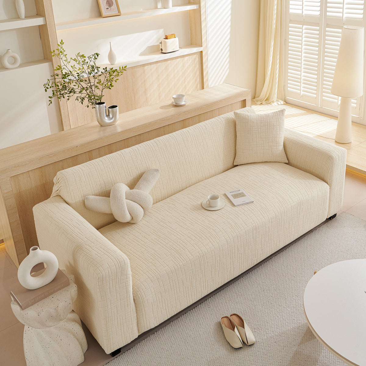 Embossed Lines Couch Covers Stretchable Non-Slip & Washable Sofa Slipcovers
