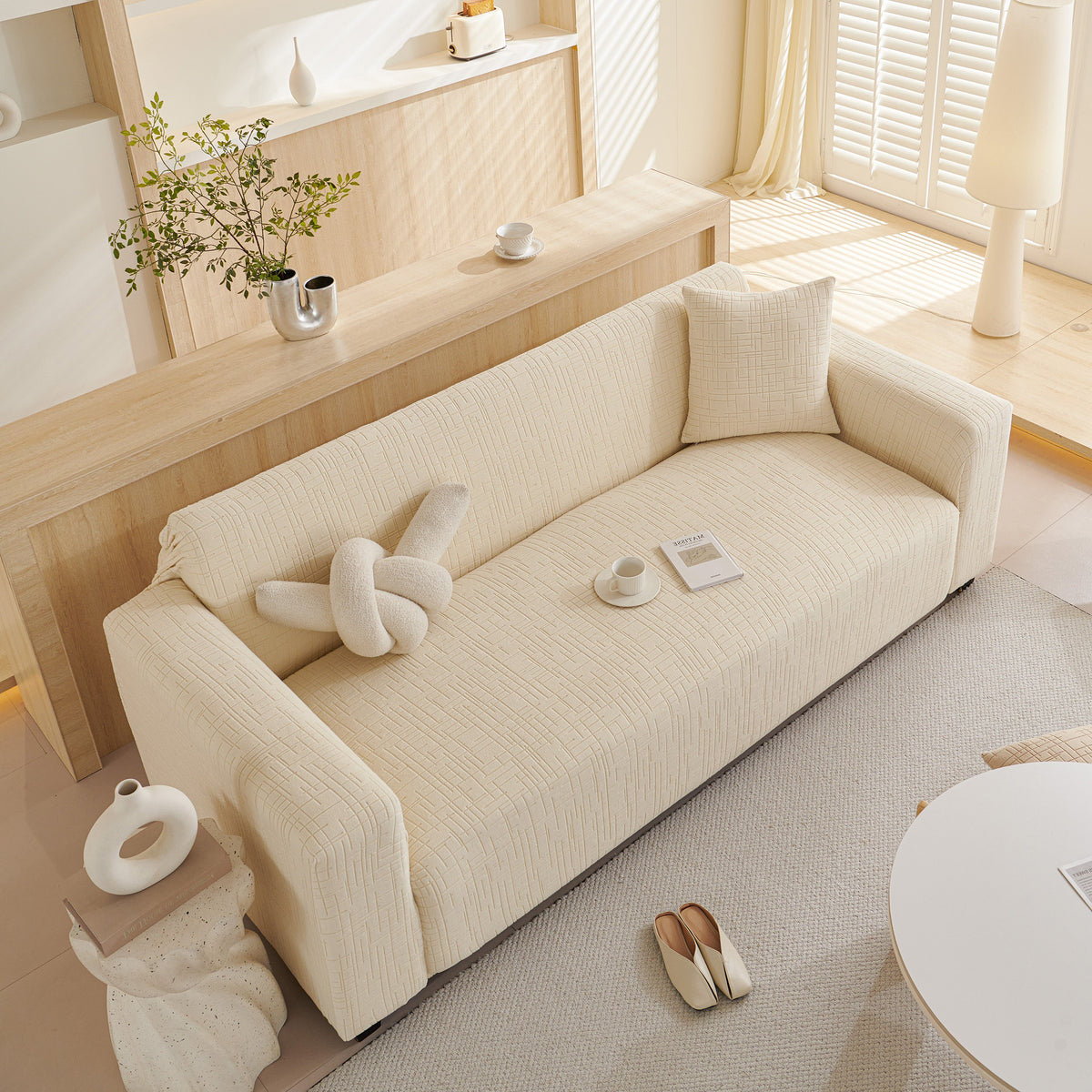Embossed Lines Couch Covers Stretchable Non-Slip & Washable Sofa Slipcovers