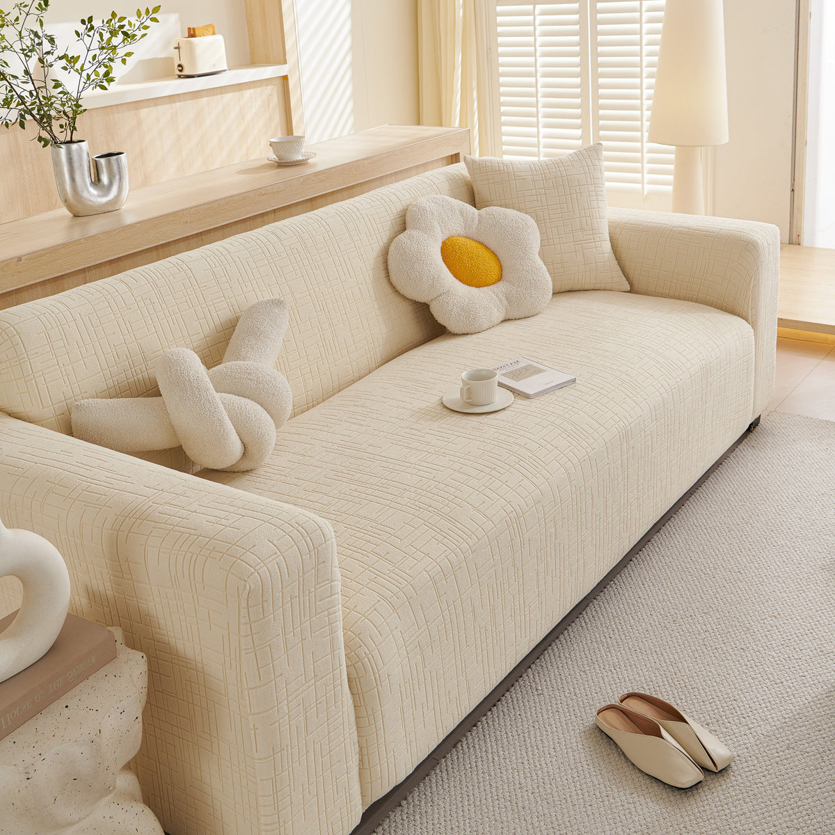 Embossed Lines Couch Covers Stretchable Non-Slip & Washable Sofa Slipcovers