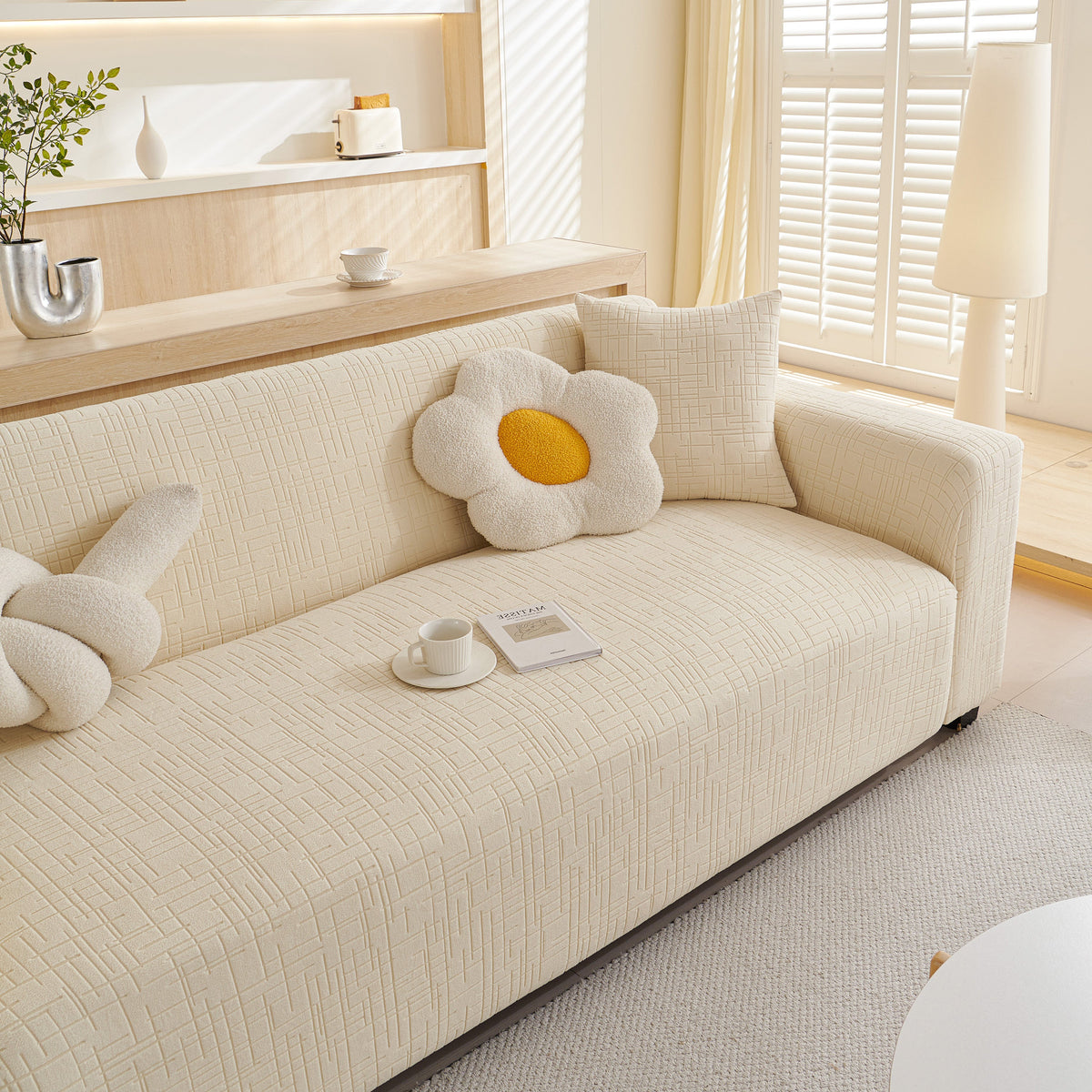Embossed Lines Couch Covers Stretchable Non-Slip & Washable Sofa Slipcovers