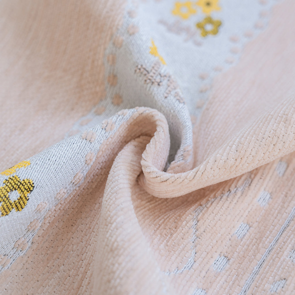 Daisy Striped Sofa Cover with Sheer Ruffle Skirt, Floral Soft Slipcover Blanket